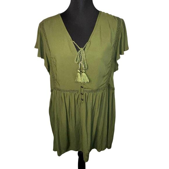 True Craft, women XL, scroll embroidered, baby doll tassel pleated tunic NEW - Picture 1 of 9